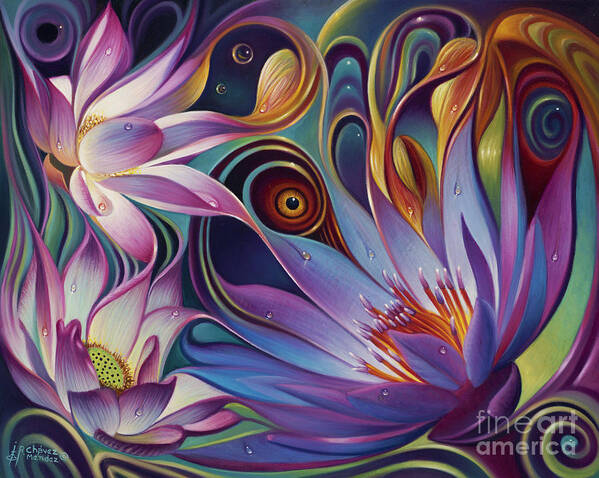 Lotus Poster featuring the painting Dynamic Floral Fantasy by Ricardo Chavez-Mendez