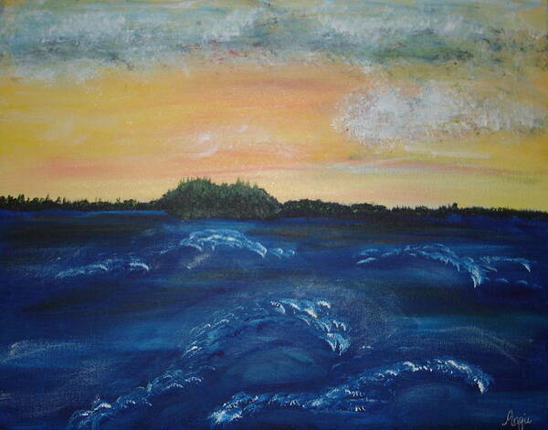 Water Poster featuring the painting Early Morning on MDI by Angie Butler