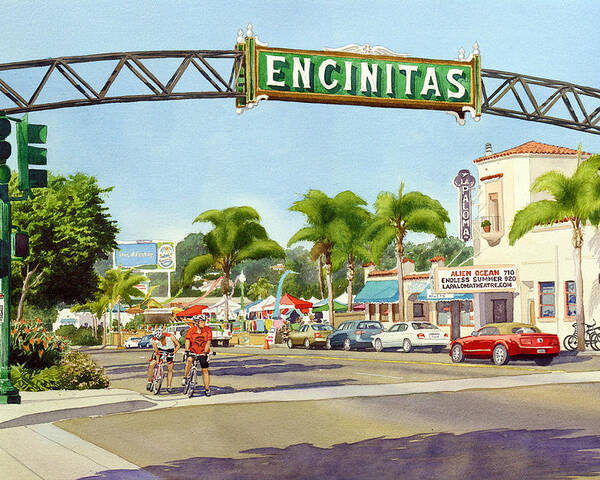 Encinitas Poster featuring the painting Encinitas California by Mary Helmreich