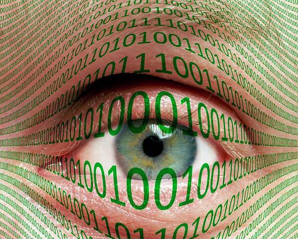 Eye Poster featuring the photograph Eye And Binary Code by Victor De Schwanberg