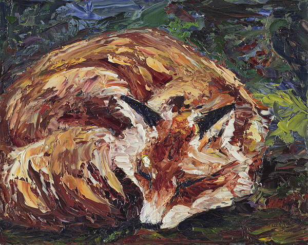 Fox Poster featuring the painting Fox Asleep by Dale Bernard