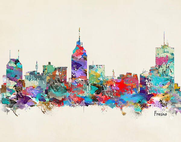 Fresno California Skyline Poster featuring the painting Fresno California Skyline by Bri Buckley