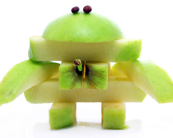 Apple Poster featuring the photograph Friendly apple monster made from one apple by Simon Bratt