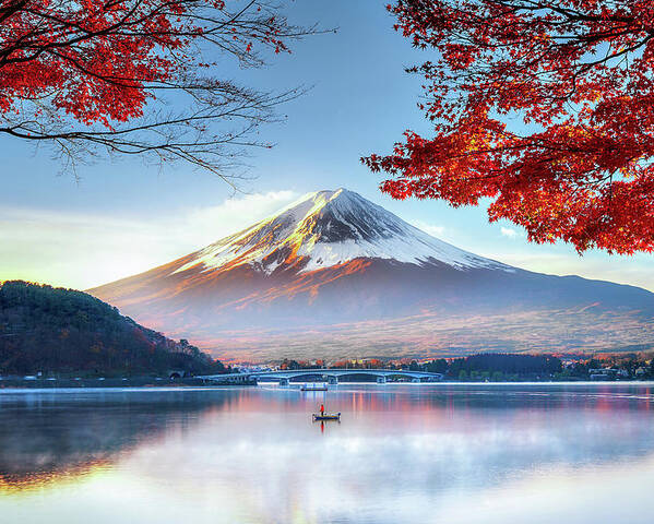 Snow Poster featuring the photograph Fuji Mountain In Autumn by Doctoregg