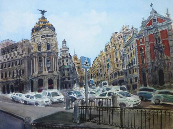 Gran Via Poster featuring the painting Gran Via Madrid by Henrieta Maneva