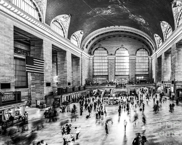 Nyc Poster featuring the photograph Grand Central Station -pano bw by Hannes Cmarits