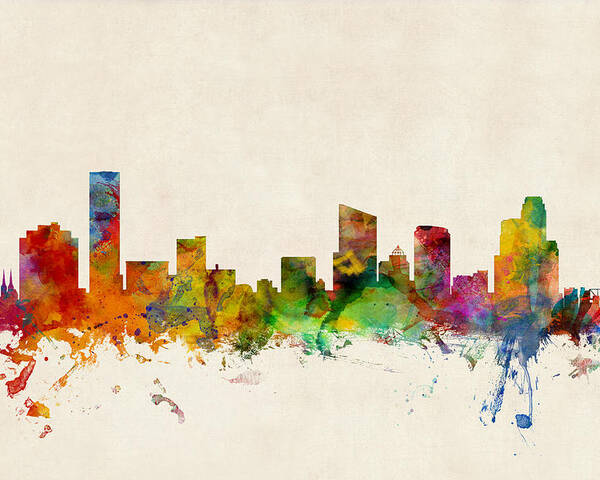 Watercolour Poster featuring the digital art Grand Rapids Michigan Skyline by Michael Tompsett