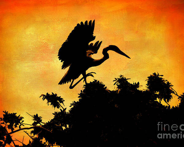 Heron Poster featuring the digital art Great Blue Silhouette by Jayne Carney