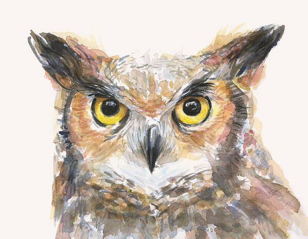 Owl Poster featuring the painting Great Horned Owl Watercolor by Olga Shvartsur