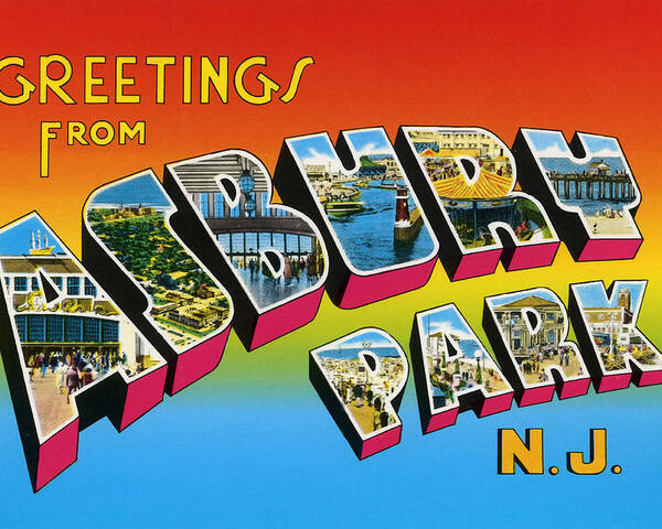 Greetings Poster featuring the digital art Greetings From Asbury Park NJ by Digital Reproductions