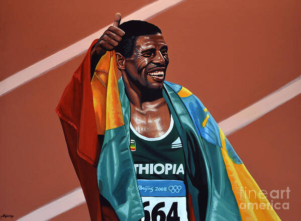 Haile Gebrselassie Poster featuring the painting Haile Gebrselassie by Paul Meijering