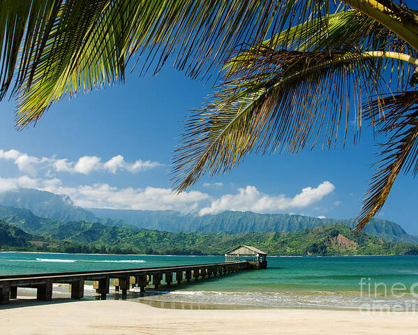 Bay Poster featuring the photograph Hanalei Pier and beach by M Swiet Productions