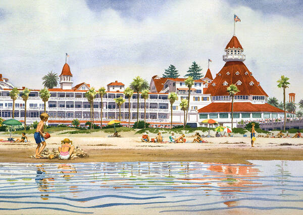 Coronado Poster featuring the painting Hotel Del Coronado from Ocean by Mary Helmreich