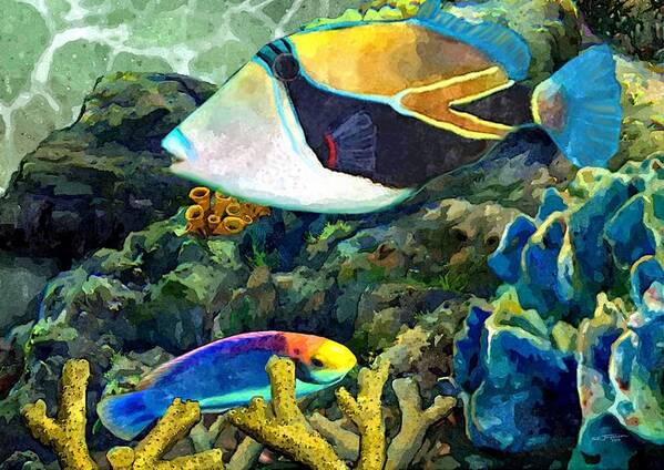 Hawaiian Fish Poster featuring the painting Humuhumu And a Wrasse by Stephen Jorgensen