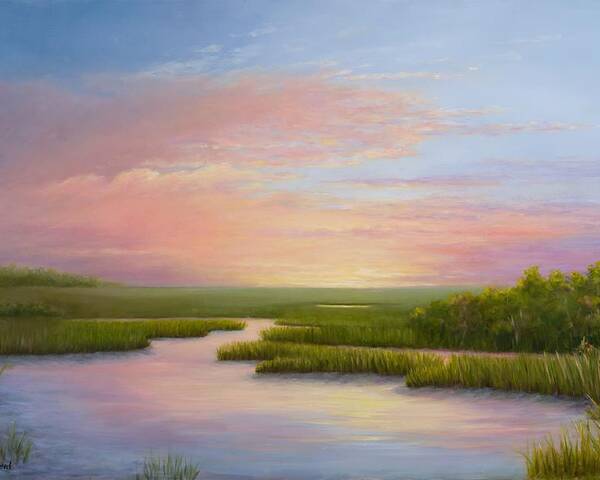 Sunset Over Marsh At Huntington Beach State Park At Coastal South Carolina Poster featuring the painting Huntington Inspiration by Audrey McLeod