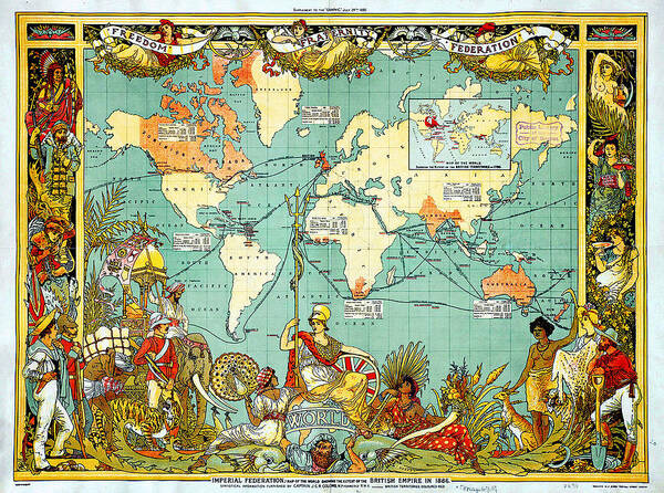 Imperial Federation Map Of The World Showing The Extent Of The British Empire In 1886 Levelled Poster featuring the painting Imperial Federation Map of the World Showing the Extent of the British Empire in 1886 levelled by MotionAge Designs