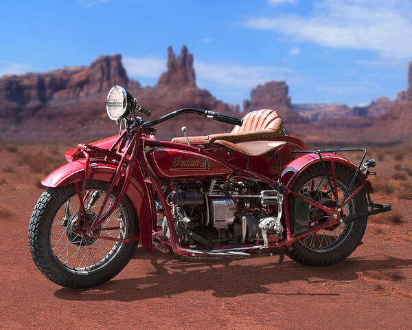Indian Motorcycle Poster featuring the photograph Indian 4 Sidecar 2 by Mike McGlothlen