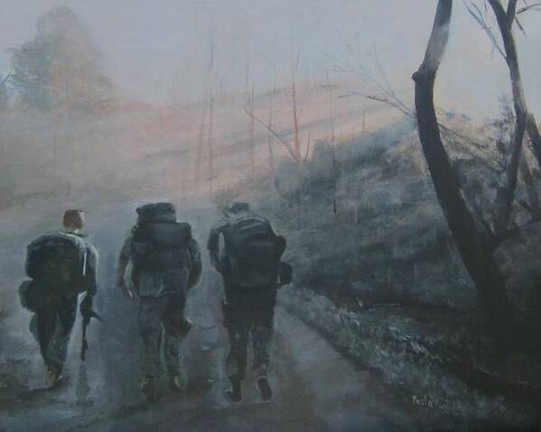 Army Poster featuring the painting Into The Fog by Paula Pagliughi
