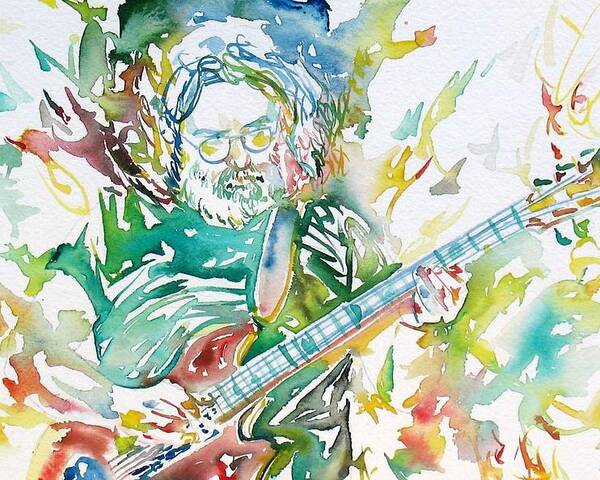 Jerry Poster featuring the painting JERRY GARCIA PLAYING the GUITAR watercolor portrait.1 by Fabrizio Cassetta