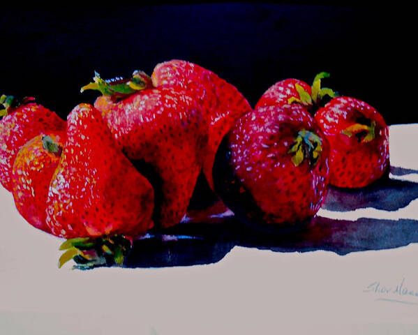 Berries Poster featuring the painting Juicy Strawberries by Sher Nasser