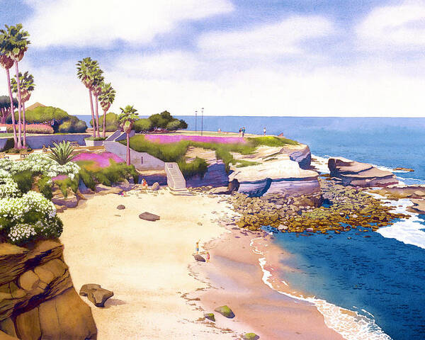 La Jolla Poster featuring the painting La Jolla Cove by Mary Helmreich