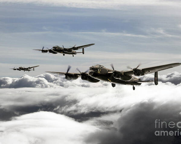 Lancaster Bomber Poster featuring the digital art Lancaster Squadron by Airpower Art