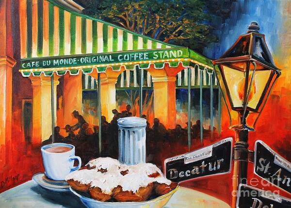 New Orleans Poster featuring the painting Late at Cafe Du Monde by Diane Millsap