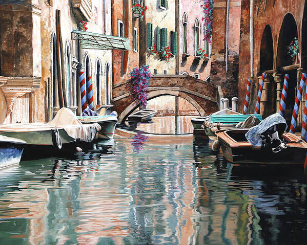 Docks Poster featuring the painting Le Barche E I Pali Colorati by Guido Borelli