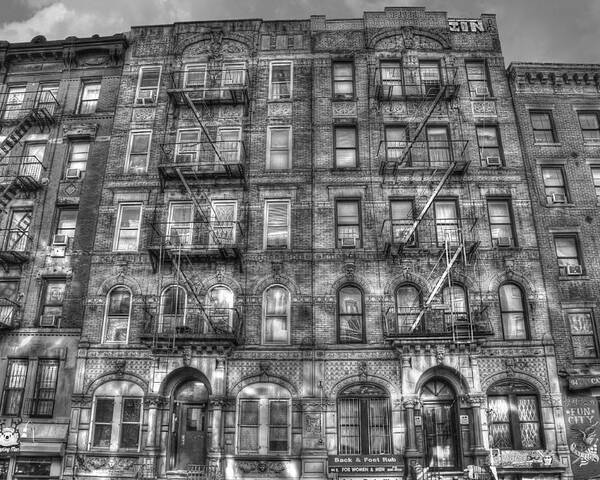 Led Zeppelin Poster featuring the photograph Led Zeppelin Physical Graffiti Building in Black and White by Randy Aveille