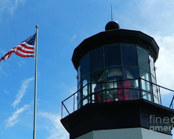 Flag Poster featuring the photograph Lighthouse with Flag by Gallery Of Hope 