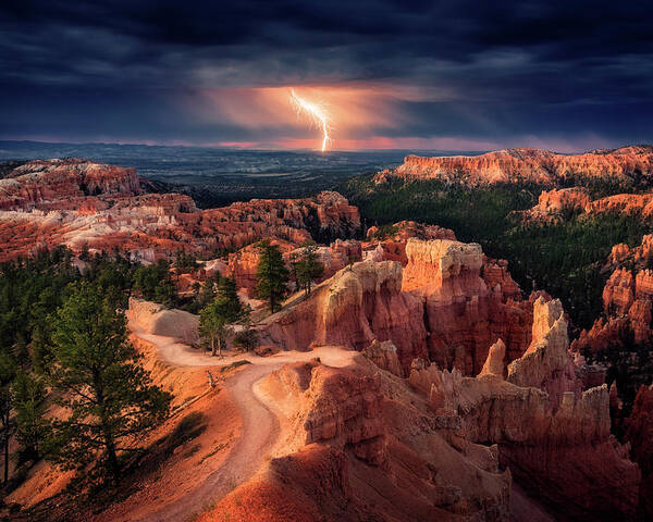 Landscape Poster featuring the photograph Lightning Over Bryce Canyon by Stefan Mitterwallner