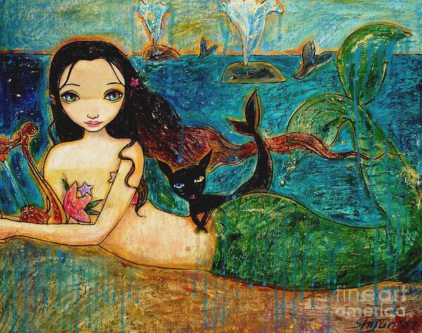 Mermaid Art Poster featuring the painting Little Mermaid by Shijun Munns