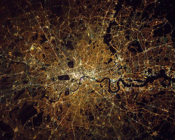 Satellite Image Poster featuring the photograph London At Night, Satellite Image by Science Source