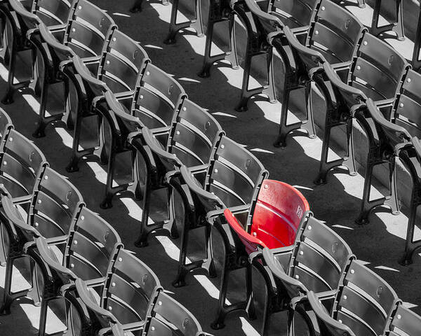#21 Poster featuring the photograph Lone Red Number 21 Fenway Park BW by Susan Candelario