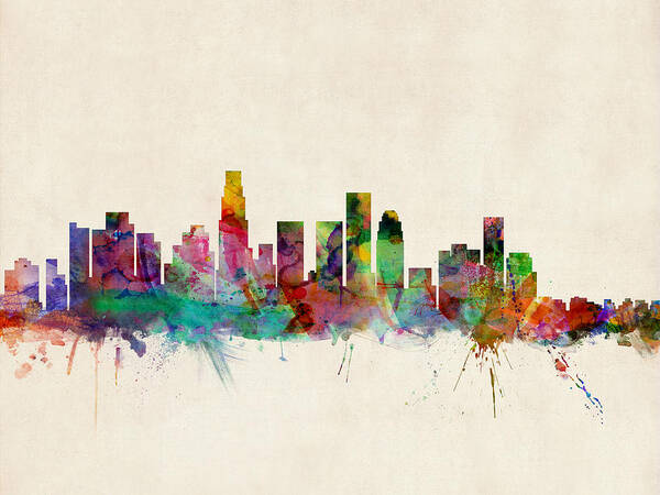 Watercolour Poster featuring the digital art Los Angeles City Skyline by Michael Tompsett