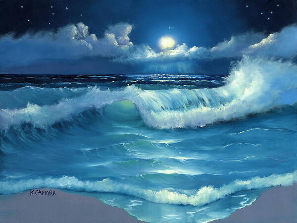 Seascape Poster featuring the painting Lullaby in Moonlight by Kathie Camara