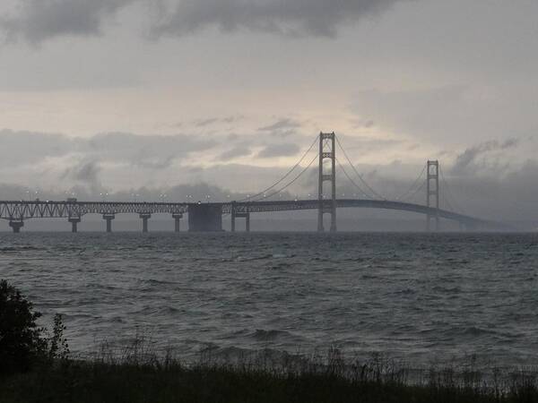Michigan Poster featuring the photograph Mackinac Bridge in the Rain by Keith Stokes