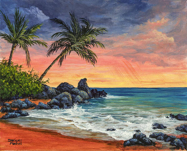 Landscape Poster featuring the painting Makena Beach Sunset by Darice Machel McGuire