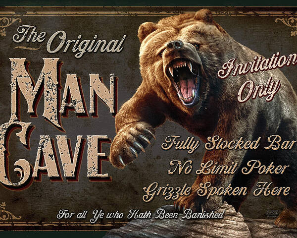 Jeff Wack Poster featuring the painting Man Cave Grizzly by JQ Licensing