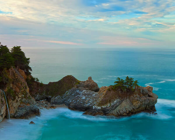 Coastline Poster featuring the photograph McWay Falls At Sunrise by Jonathan Nguyen