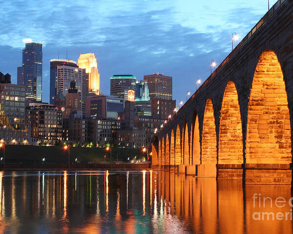 Minneapolis Skyline Poster featuring the photograph Minneapolis Skyline Photography Stone Arch Bridge by Wayne Moran