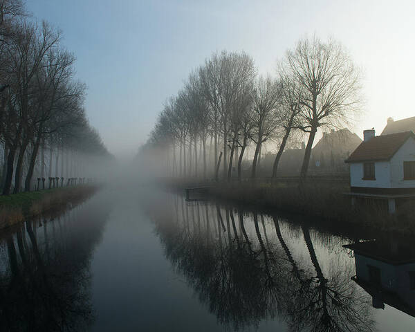 Landscape Poster featuring the photograph Mist Across The Canal by Elisabeth Wehrmann