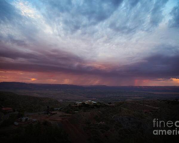 Jerome Arizona Poster featuring the photograph Monsoon Sunset with Vertical Rainbow by Ron Chilston
