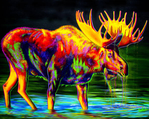 Moose Poster featuring the painting Motley Moose by Teshia Art
