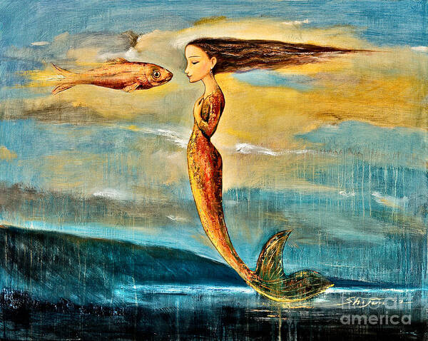 Mermaid Art Poster featuring the painting Mystic Mermaid III by Shijun Munns