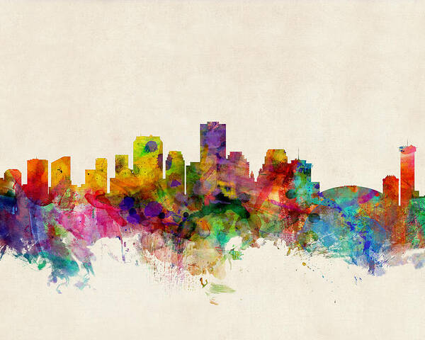 Watercolour Poster featuring the digital art New Orleans Louisiana Skyline by Michael Tompsett