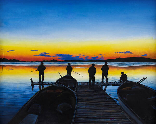 Night Poster featuring the painting Night Fishing by Aaron Spong