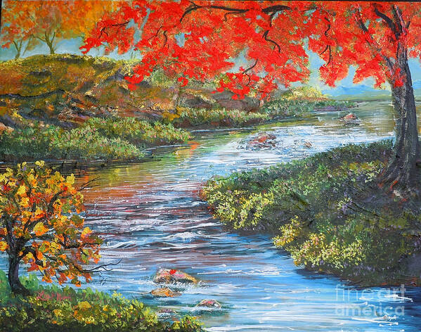 Nixon Poster featuring the painting Nixon's Brilliant View of Fall Alongside the Rapidan River by Lee Nixon