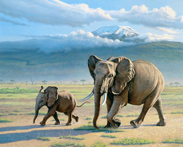 Wildlife Poster featuring the painting North Of Kilimanjaro by Paul Krapf