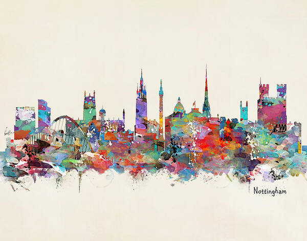 Nottingham City Skyline Poster featuring the painting Nottingham City Skyline by Bri Buckley